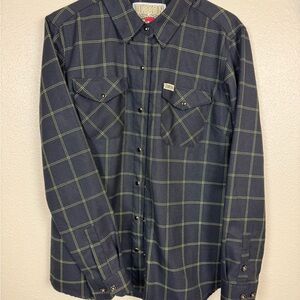 DIXXON Flannel Co Women’s Plaid Button Up in Gold & Black Size L